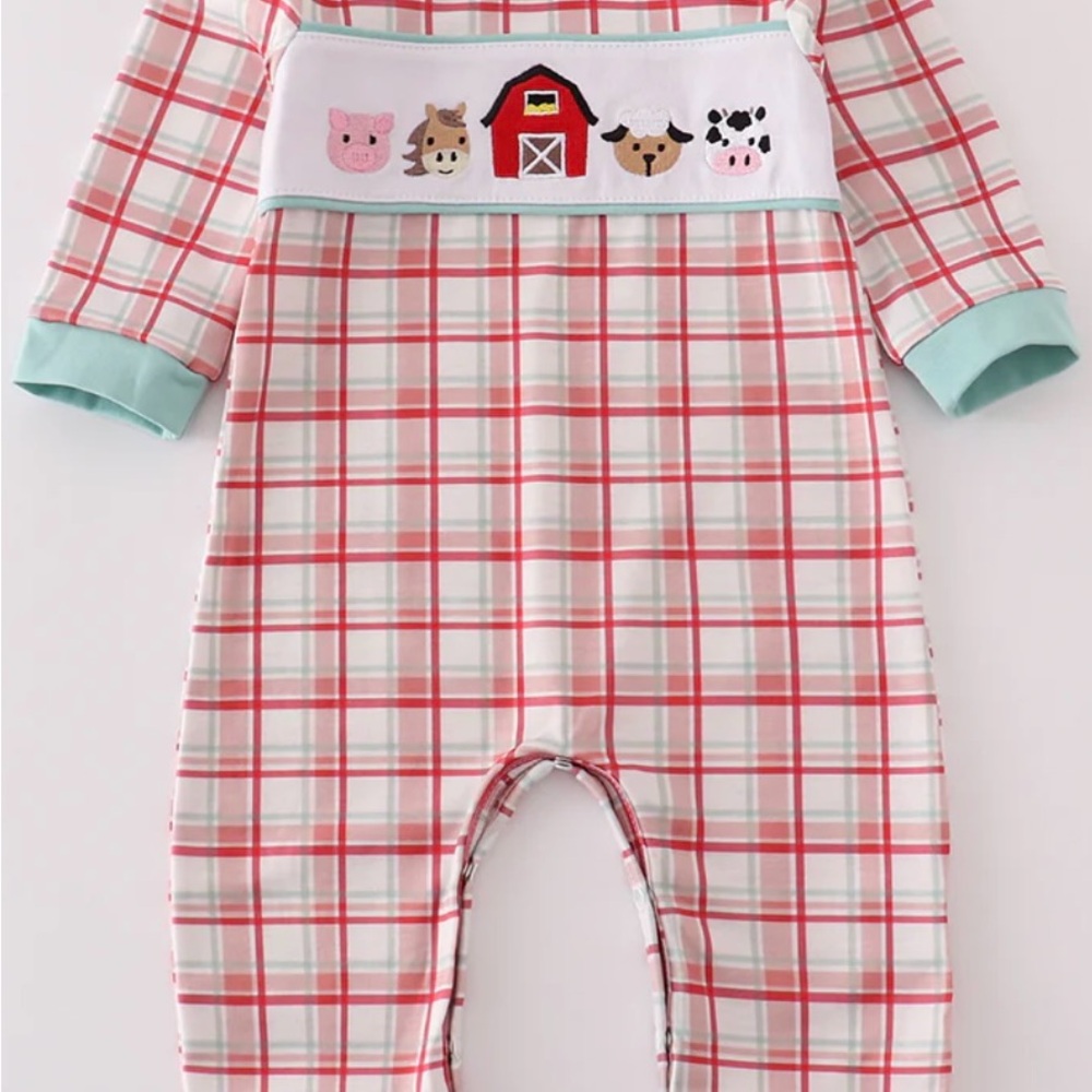 Plaid Farm Animal Kids One Piece
